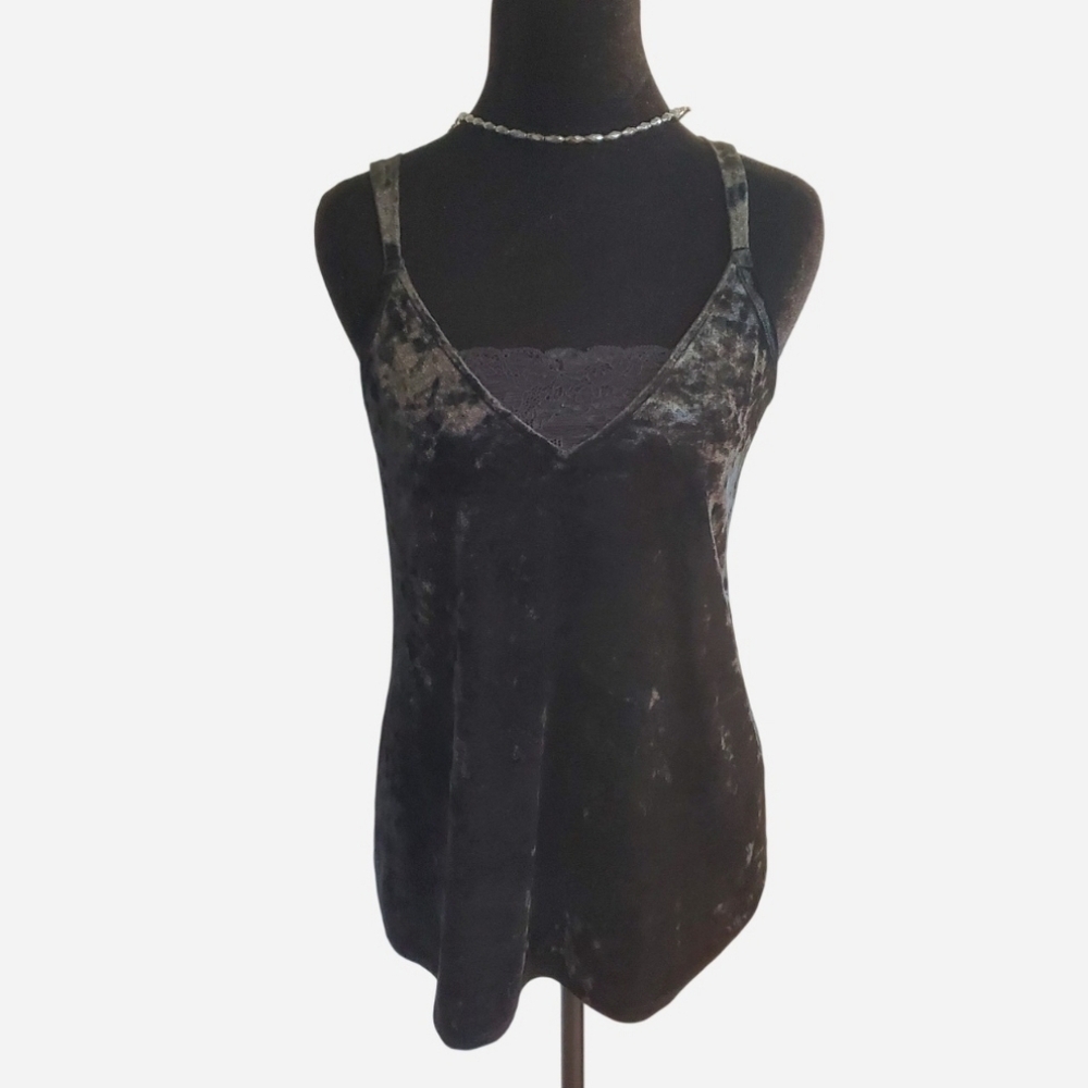 Soma Black Velvet V Lace Trim Cami Top Goth Y2K Style Whimsigoth Grunge Size XS